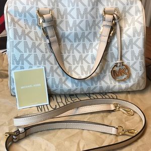 Michael Kors Large Grayson Satchel White Canvas